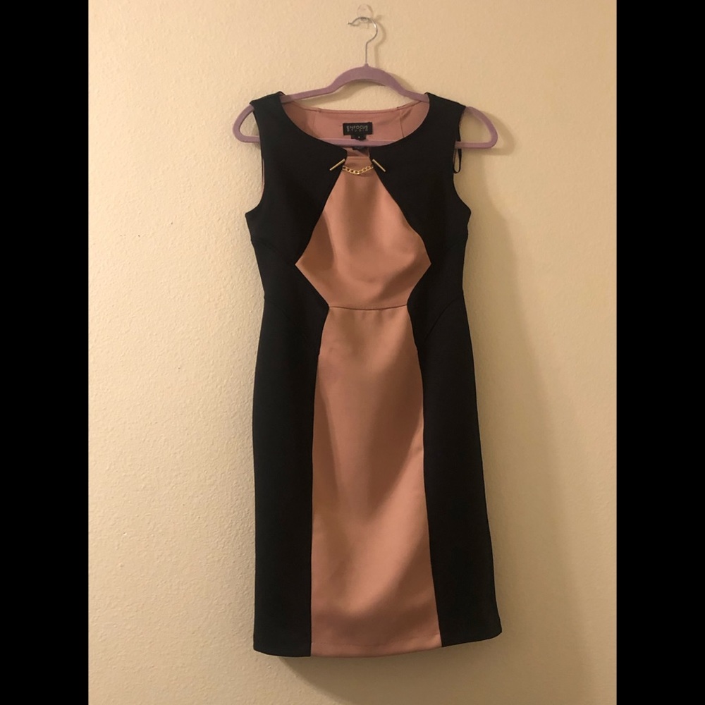 Pink and Black Work Dress with Gold Chain - 6
